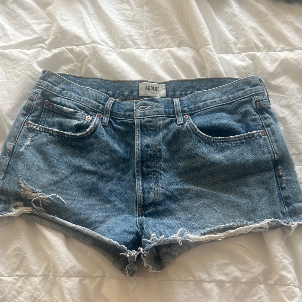Agolde Distressed Blue Jean Shorts